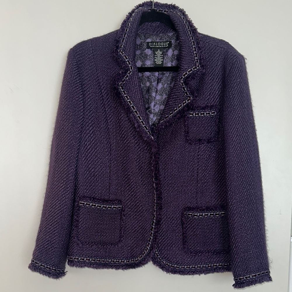 DIALOGUE Plum Fringe Accent Blazer Jacket Unique Style & design Size 16